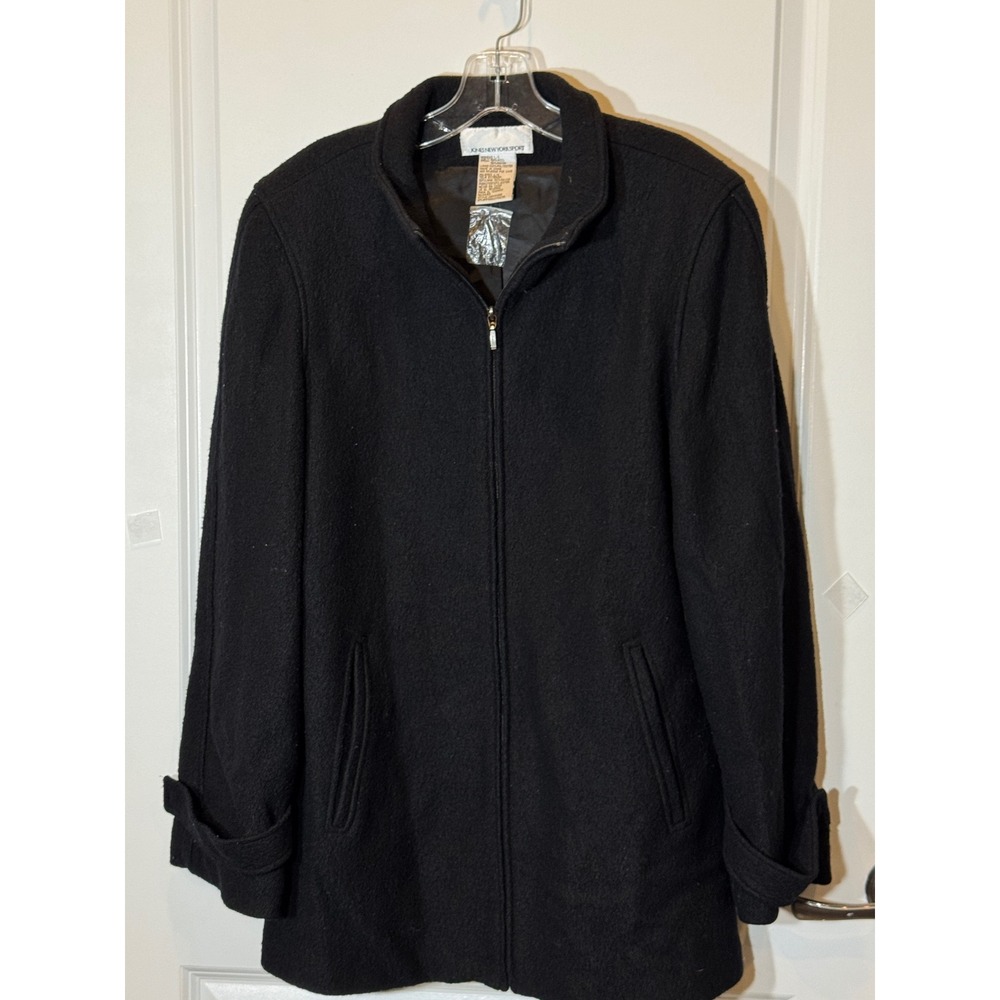 JONES‎ NEW YORK SPORT Womens Black Wool Blend Zip Front Jacket Coat L G